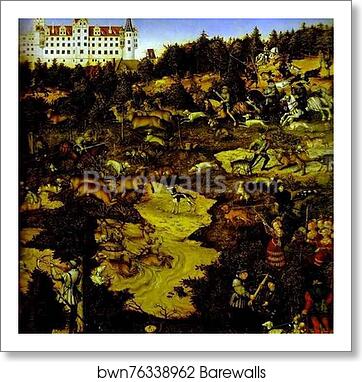 A Hunt in Honor of Charles V at Torgau Castle . Detail by Lucas Cranach The Younger, Art Print A Hunt in Honor of Charles V at Torgau Castle . Detail by Lucas Cranach The Younger, Art Print