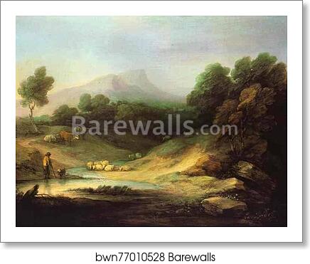 Mountain Landscape with Shepherd by Thomas Gainsborough, Art Print