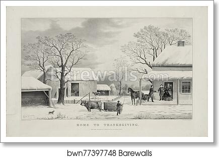 Lithograph, Home To Thanksgiving, published by Currier and Ives by Currier & Ives, Art Print