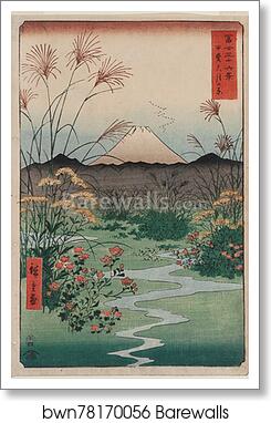 Ōtsuki Plain in Kai Province (Kai �?tsuki no hara), from the series Thirty-six Views of Mount Fuji (Fuji sanjūrokkei) by Utagawa Hiroshige, Art Print