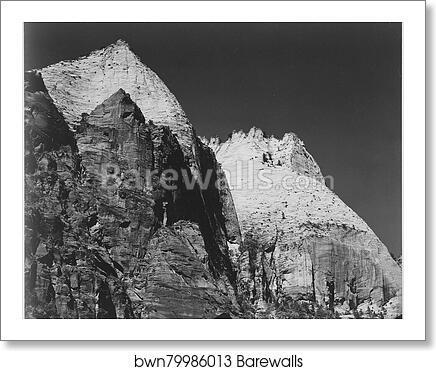 Rock formation against dark sky, "Zion National Park, 1941," Utah.  Photographs of National Parks and Monuments, compiled 1941 - 1942, documenting the period ca. 1933 - 1942 by Ansel Adams (1902-1984), Art Print