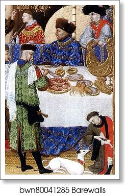 Les trÄ�s riches heures du Duc de Berry. January. A New Year's Day Feast including Jean de Berry. Detail by Limbourg Brothers, Art Print