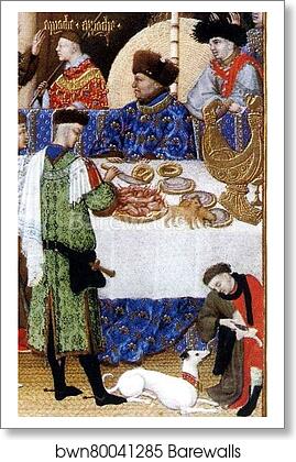 Les tr�s riches heures du Duc de Berry. January. A New Year's Day Feast including Jean de Berry. Detail by Limbourg Brothers, Art Print Les tr�s riches heures du Duc de Berry. January. A New Year's Day Feast including Jean de Berry. Detail by Limbourg Brothers, Art Print