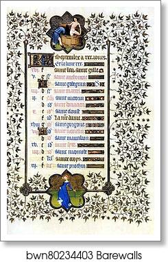 The Belles Heures of Jean de France, Duke de Berry. September by Limbourg Brothers, Art Print The Belles Heures of Jean de France, Duke de Berry. September by Limbourg Brothers, Art Print