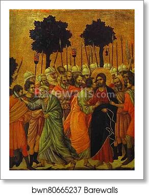 Maestà (back, central panel, detail of) The Seizing of Jesus by Duccio Di Buoninsegna, Art Print