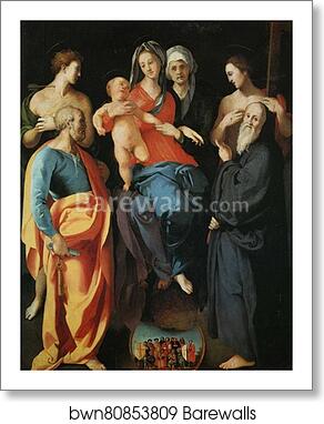 Madonna and Child with St. Anne and the Saints Sebastian, Peter, Benedict and Philip by Jacopo Carrucci, Known As Pontormo, Art Print