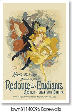 La "Redoute des Étudiants". Closerie des lilas (Salle Bullier) by Jules Chéret, Art Print La "Redoute des Étudiants". Closerie des lilas (Salle Bullier) by Jules Chéret, Art Print