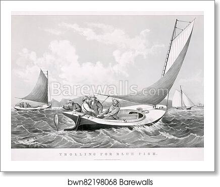 Trolling for blue fish by Currier & Ives, Art Print