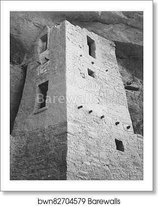 View of tower, taken from above, "Cliff Palace, Mesa Verde National Park," Colorado. (Vertical Orientation).  Photographs of National Parks and Monuments, compiled 1941 - 1942, documenting the period ca. 1933 - 1942 by Ansel Adams (1902-1984), Art Print View of tower, taken from above, "Cliff Palace, Mesa Verde National Park," Colorado. (Vertical Orientation).  Photographs of National Parks and Monuments, compiled 1941 - 1942, documenting the period ca. 1933 - 1942 by Ansel Adams (1902-1984), Art Print
