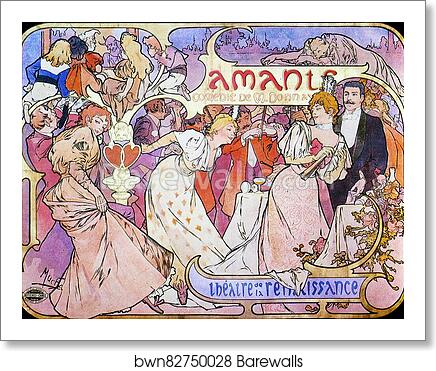 Amants by Alphonse Mucha, Art Print