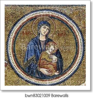 Madonna and Child with St Paul and St Peter and the Donor Bertoldo Stefanschi. Detail by Pietro Cavallini, Art Print