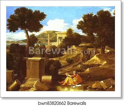Landscape with St. James in Patmos by Nicolas Poussin, Art Print