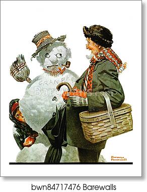 Gramps and the Snowman by Norman Rockwell, Art Print