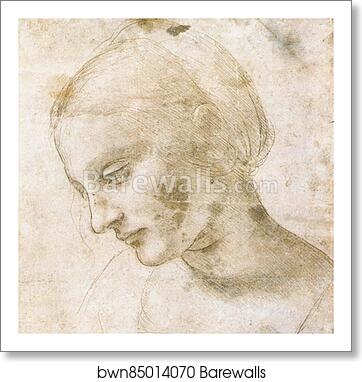 Study of a woman's head by Leonardo Da Vinci, Art Print