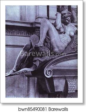Tomb of Giuliano de' Medici. Detail. Night by Michelangelo, Art Print
