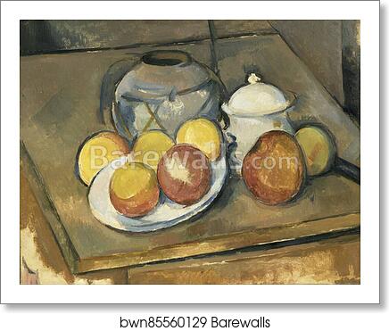 Straw-Trimmed Vase, Sugar Bowl and Apples by Paul Cézanne, Art Print