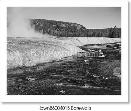River in foreground, trees behind, "Firehold River, Yellowstone National Park," Wyoming.  Photographs of National Parks and Monuments, compiled 1941 - 1942, documenting the period ca. 1933 - 1942 by Ansel Adams (1902-1984), Art Print