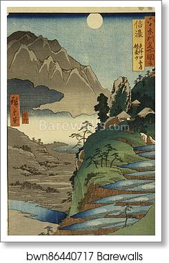 Mt. Kyodai and the Moon Reflected in the Rice Fields at Sarashina in Shinano Province, No. 25 by Utagawa Hiroshige, Art Print