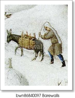 Les trÄ�s riches heures du Duc de Berry. February. Detail by Limbourg Brothers, Art Print