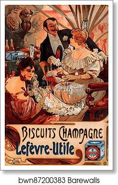 Biscuits Champagne Lefevre-Utile by Alphonse Mucha, Art Print