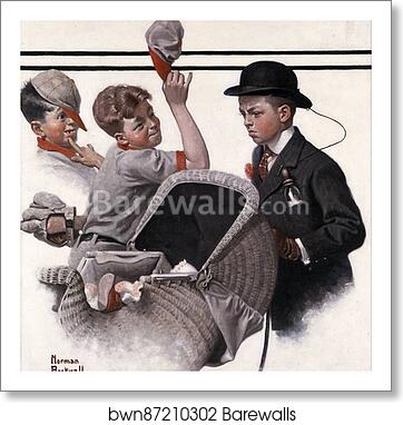Boy with Baby Carriage by Norman Rockwell, Art Print