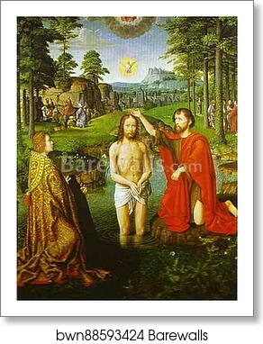 The Baptism of Christ. Central section of the triptych by Gerard David, Art Print