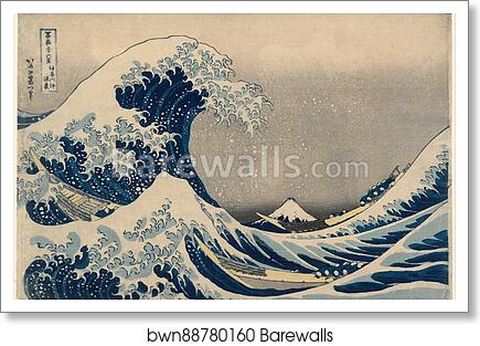 Under the Wave off Kanagawa (Kanagawa-oki nami-ura), also known as the Great Wave, from the series Thirty-six Views of Mount Fuji (Fugaku sanjūrokkei) by Katsushika Hokusai, Art Print