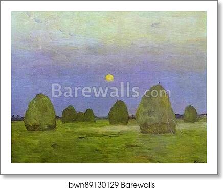 Haystacks. Twilight by Isaac Levitan, Art Print