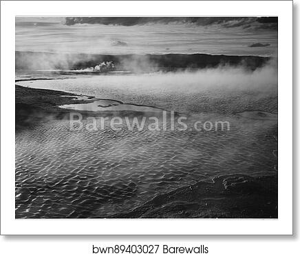Surface of water presents a different texture in, "Fountain Geyser Pool, Yellowstone National Park," Wyoming.  Photographs of National Parks and Monuments, compiled 1941 - 1942, documenting the period ca. 1933 - 1942 by Ansel Adams (1902-1984), Art Print