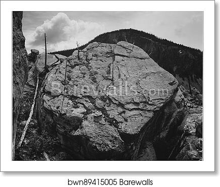 Boulder with hill in background, "Rocks at Silver Gate, Yellowstone National Park," Wyoming.  Photographs of National Parks and Monuments, compiled 1941 - 1942, documenting the period ca. 1933 - 1942 by Ansel Adams (1902-1984), Art Print