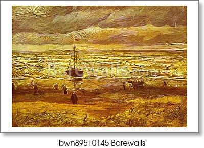 Beach with Figures and Sea with a Ship by Vincent Van Gogh, Art Print Beach with Figures and Sea with a Ship by Vincent Van Gogh, Art Print