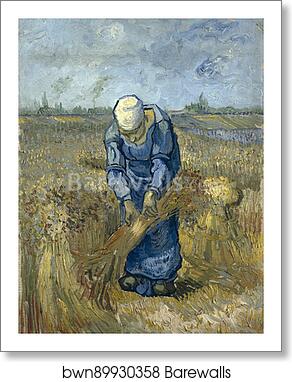 Peasant woman binding sheaves (after Millet) by Vincent Van Gogh, Art Print