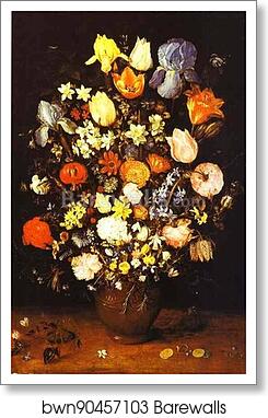 Vase of Flowers with Irises by Jan Brueghel The Elder, Art Print