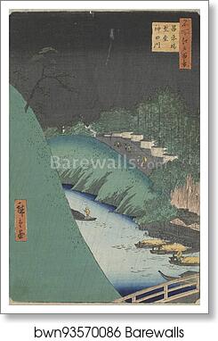 Rain in the Seido Hall and Shohei Bridge over the Kanda River by Utagawa Hiroshige, Art Print