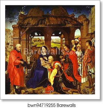 St. Columba Altarpiece. Adoration of the Magi. Central part by Rogier Van Der Weyden, Art Print