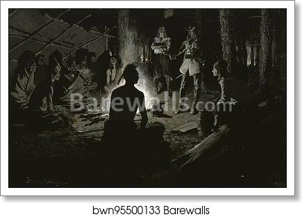 French Explorer's Council with the Indians by Frederic Remington, Art Print