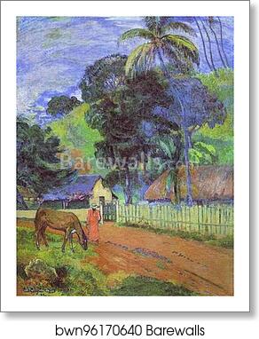 Horse on Road. Tahitian Landscape by Paul Gauguin, Art Print