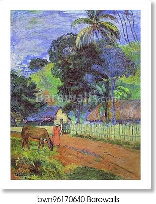 Horse on Road. Tahitian Landscape by Paul Gauguin, Art Print Horse on Road. Tahitian Landscape by Paul Gauguin, Art Print