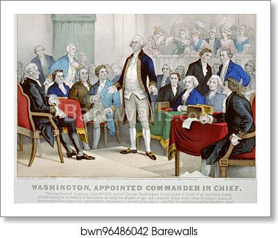 Color lithograph depicting George Washington after his appointment as commander in chief of the Continental Army by Currier & Ives, Art Print Color lithograph depicting George Washington after his appointment as commander in chief of the Continental Army by Currier & Ives, Art Print