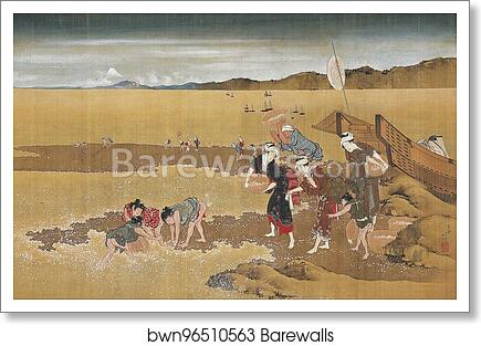Shell Gathering by Katsushika Hokusai, Art Print