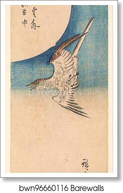 Cuckoo flying under a full moon by Utagawa Hiroshige, Art Print