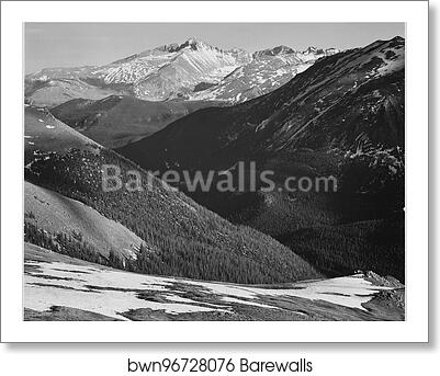 Close in view, dark shadowed hills in foreground, mountains in background, "Long's Peak, Rocky Mountain National Park," Colorado. Photographs of National Parks and Monuments, compiled 1941 - 1942, documenting the period ca. 1933 - 1942 by Ansel Adams (1902-1984), Art Print Close in view, dark shadowed hills in foreground, mountains in background, "Long's Peak, Rocky Mountain National Park," Colorado. Photographs of National Parks and Monuments, compiled 1941 - 1942, documenting the period ca. 1933 - 1942 by Ansel Adams (1902-1984), Art Print
