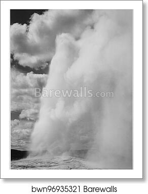 Old Faithful, Yellowstone National Park, Wyoming. (Vertical orientation).  Photographs of National Parks and Monuments, compiled 1941 - 1942, documenting the period ca. 1933 - 1942 by Ansel Adams (1902-1984), Art Print