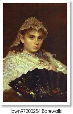 Portrait of O. Rophtopulo (Girl with a Fan) by Ivan Kramskoy, Art Print Portrait of O. Rophtopulo (Girl with a Fan) by Ivan Kramskoy, Art Print