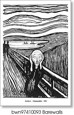 The Scream, 1895 lithograph by Edvard Munch, Art Print