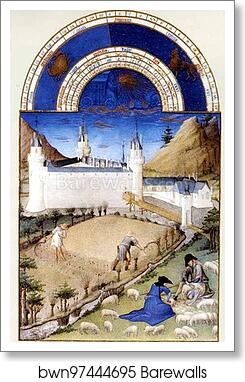 Les trÄ�s riches heures du Duc de Berry. July. Palais Poitiers by Limbourg Brothers, Art Print