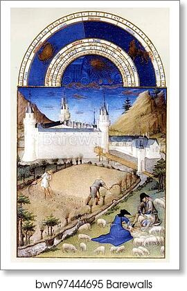 Les tr�s riches heures du Duc de Berry. July. Palais Poitiers by Limbourg Brothers, Art Print Les tr�s riches heures du Duc de Berry. July. Palais Poitiers by Limbourg Brothers, Art Print