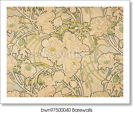 Peonies by Alphonse Mucha, Art Print