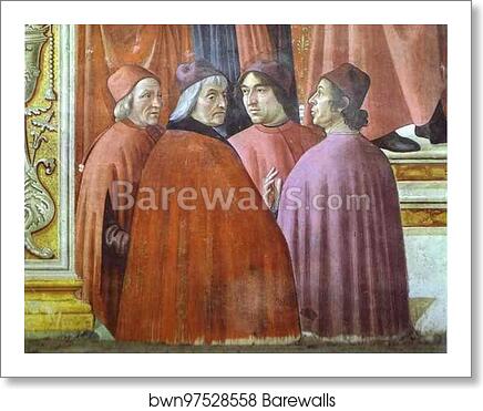 Zachariah in the Temple: Marsilio Ficino, Cristoforo Landino, Angelo Poliziano and Demetrios Chalkondyles. Detail by Domenico Ghirlandaio, Art Print Zachariah in the Temple: Marsilio Ficino, Cristoforo Landino, Angelo Poliziano and Demetrios Chalkondyles. Detail by Domenico Ghirlandaio, Art Print
