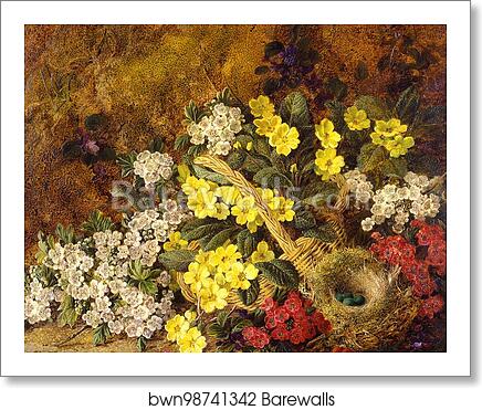 Still Life of Flowers with Bird's Nest by George Clare, Art Print